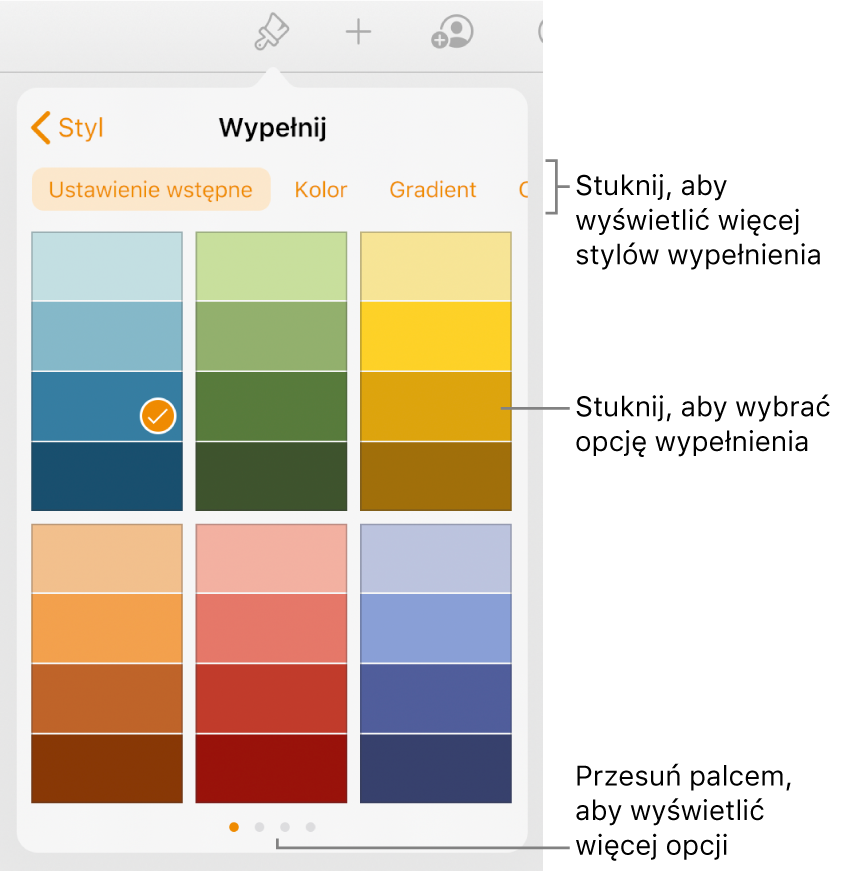 Opcje wypełnienia na karcie Styl na pasku bocznym Format.