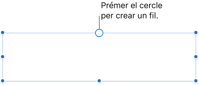 Quadre de text buit amb un cercle blanc a la part superior i marcadors per canviar‑ne la mida als angles, als laterals i a la part inferior.