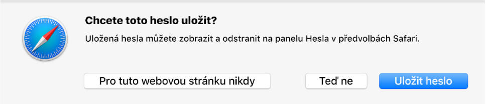 Dialog s dotazem, zda chcete uložit heslo pro webovou stránku