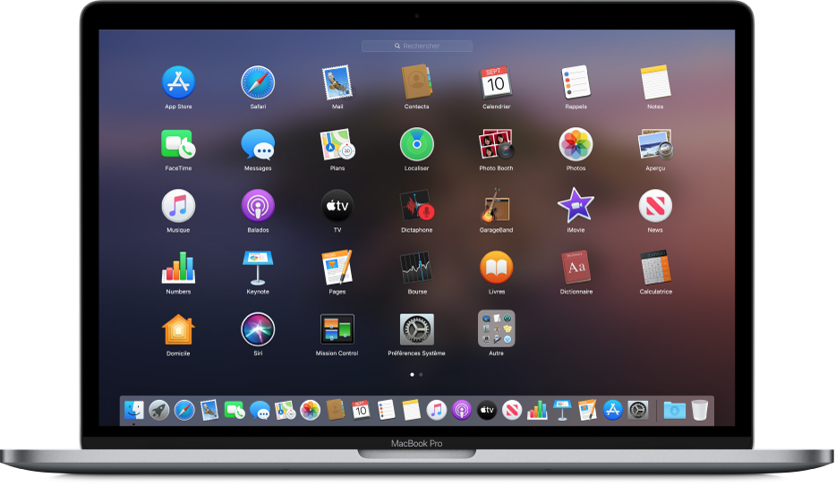 Le Launchpad présentant les icônes des apps sous forme d’une grille sur l’écran d’un Mac.