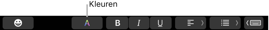 De Touch Bar met de kleurenknop en knoppen voor een specifieke app.
