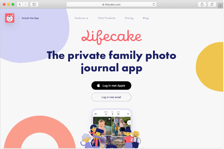 Een website waarop een knop 'Log in met Apple' te zien is boven een knop 'Voer je e-mailadres in' in een pop-upvenster.