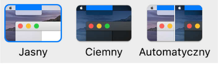 Przykład wyglądu jasnego, ciemnego i automatycznego.