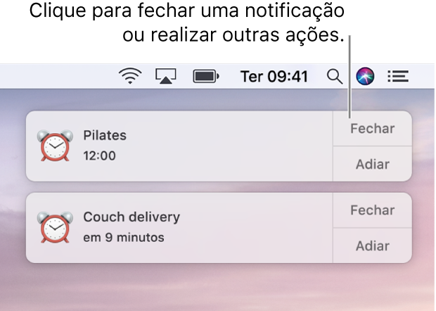 Notificações do app Calendário no canto superior direito da tela.