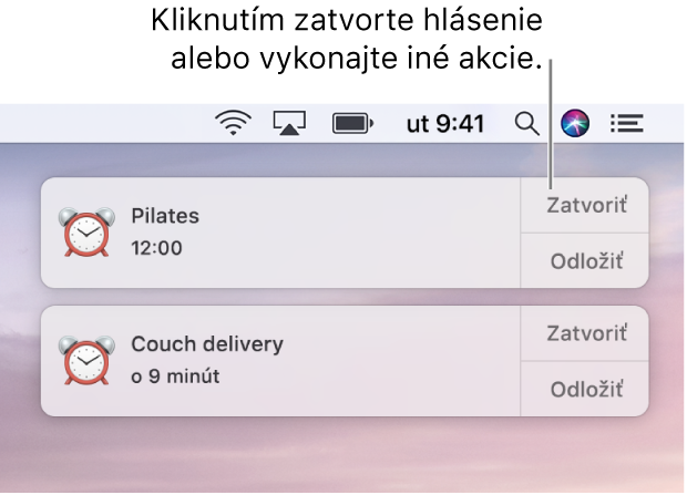 Hlásenia aplikácie Kalendár v pravom hornom rohu obrazovky.