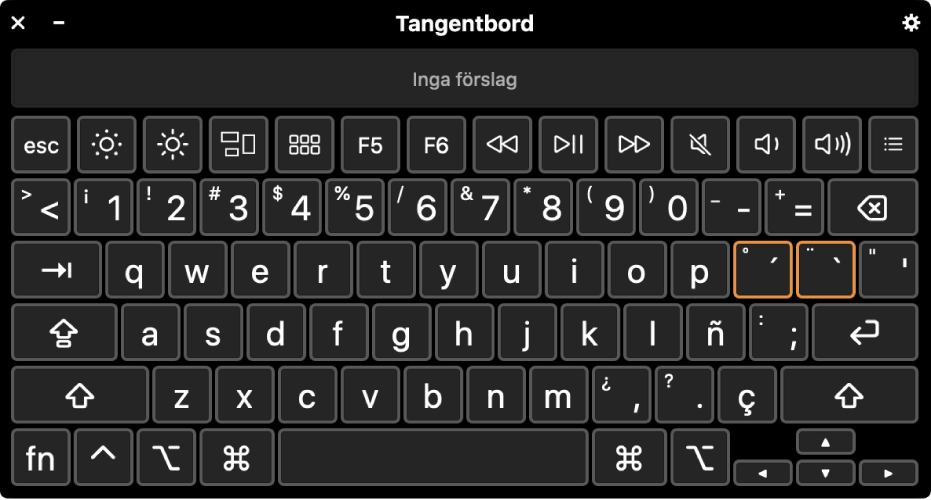 Tangentbordsvisaren med den spanska layouten.