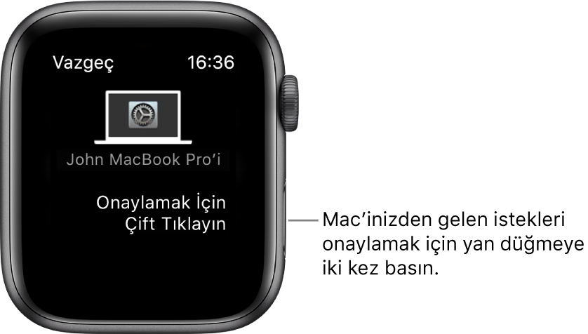 MacBook Pro’dan onay isteği gösteren Apple Watch.