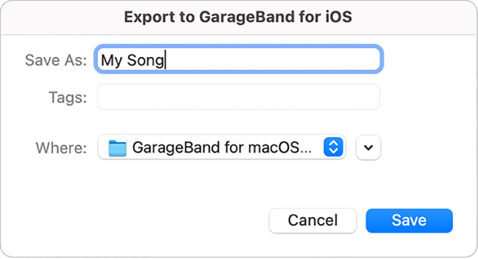 iOS के लिए GarageBand में निर्यात करें।
