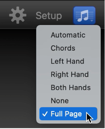 楽譜ポップアップメニューから「フルページ」を選択しています。