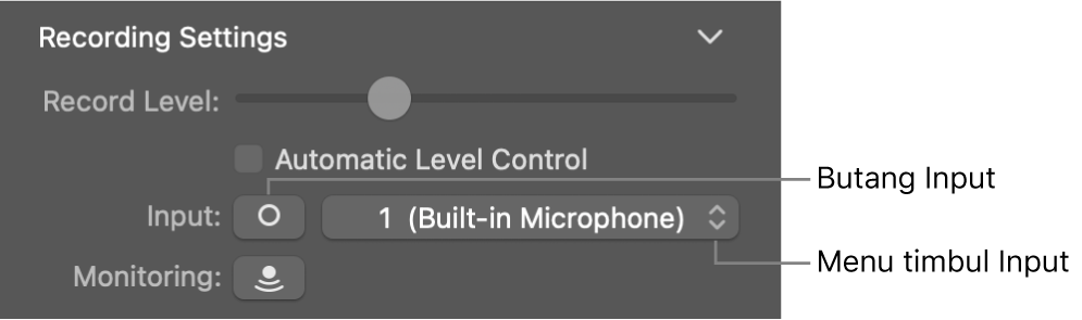 Butang input dan menu timbul dalam pemeriksa Smart Controls.