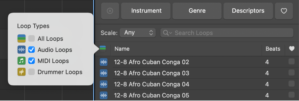 A utilizar o botão “Tipos de loops” para filtrar os tipos de loops.