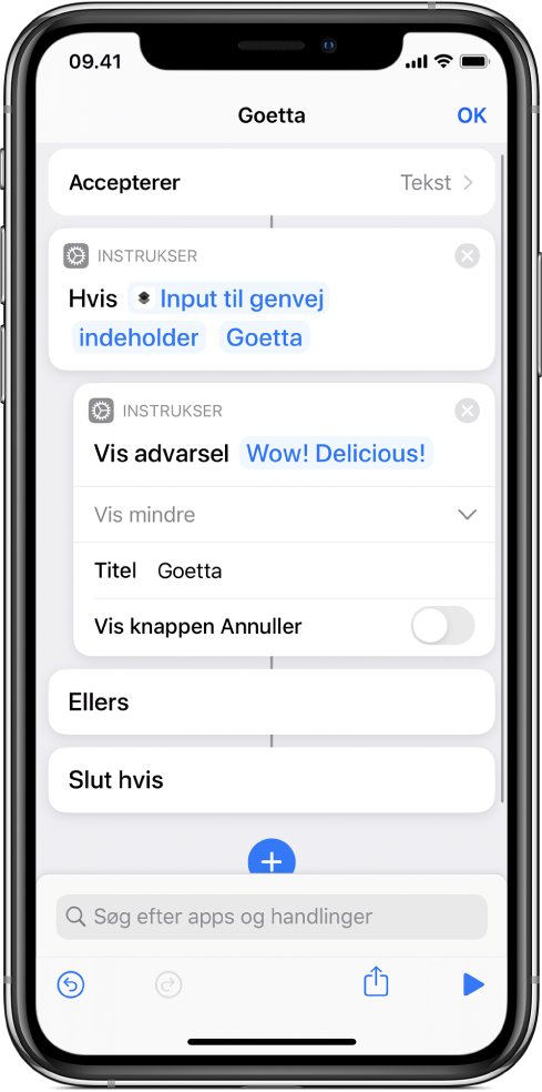 Eksempel på genvej med “Hvis”-handlinger.