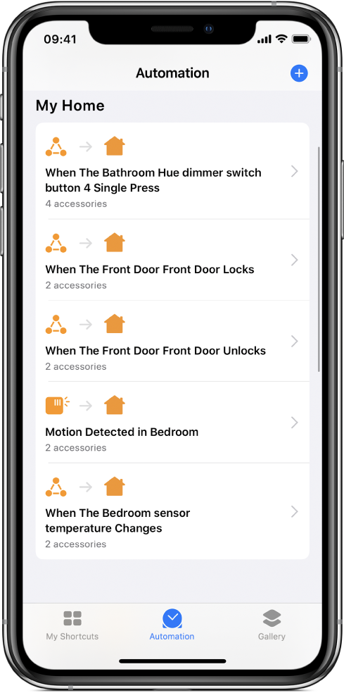 Home automation in the Shortcuts app.