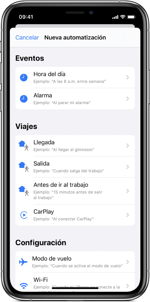 Activadores de automatizaciones personales en la app Atajos