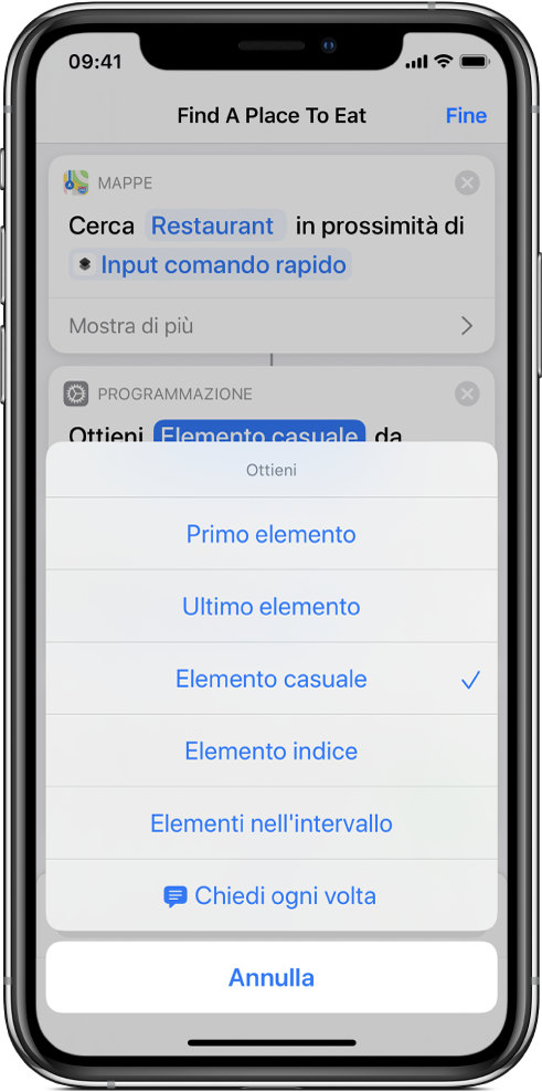Azione “Ottieni elemento dall'elenco”.