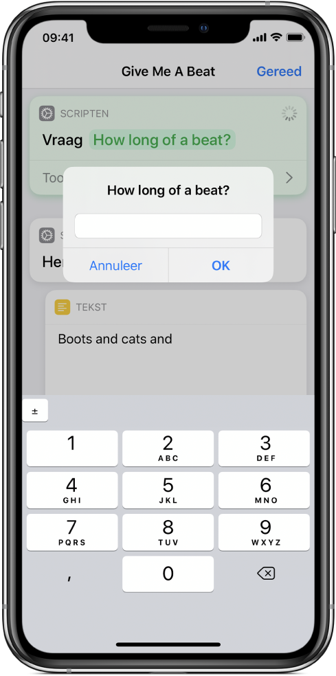 Dialoogvenster waarin de gebruiker wordt gevraagd om getallen in te voeren, waardoor er een numeriek toetsenblok wordt weergegeven in plaats van een gewoon toetsenbord.