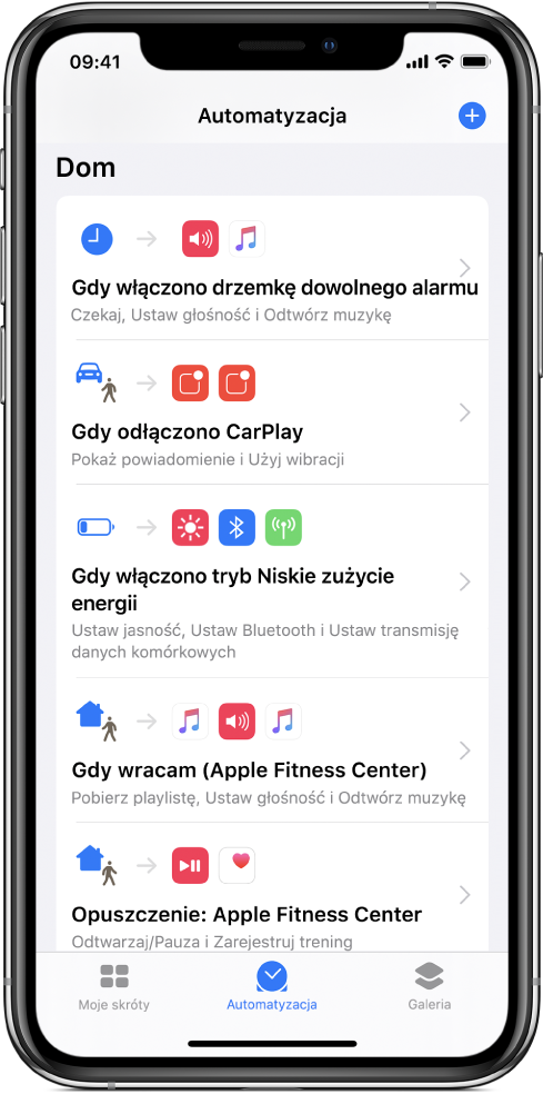 Lista automatyzacji osobistych w aplikacji Skróty.