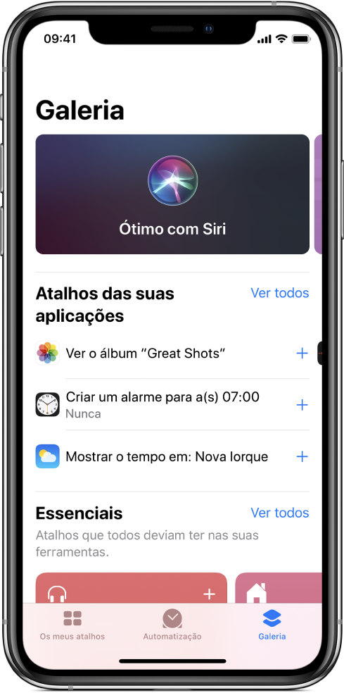 Galeria da aplicação Atalhos.