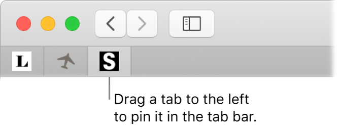A Safari window showing how to pin a tab in the tab bar.