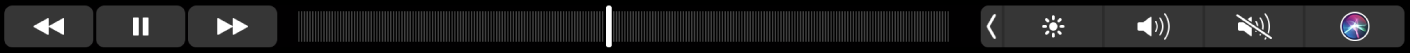 Musiikki-apin Touch Bar, jossa on painikkeet toistettavan kappaleen keskeytykselle sekä taaksepäin tai eteenpäin kelaamiselle. Näkyvissä on myös selauspalkki kappaleen sisällä siirtymistä varten.