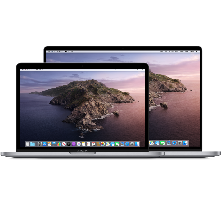 מחשב MacBook Pro בגודל 13 אינץ׳ לפני מחשב MacBook Pro בגודל 16 אינץ׳.