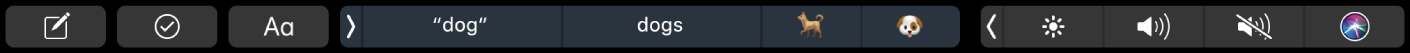 Touch Bar con i pulsanti per la composizione del testo e scrittura facilitata.