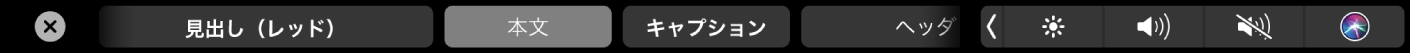 PagesのTouch Bar。タイトル、見出し、キャプションなどの段落フォーマットのスタイルが表示されています。