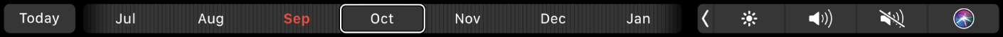 Today түймесі және айды таңдау үшін слайдері бар Calendar Touch Bar.