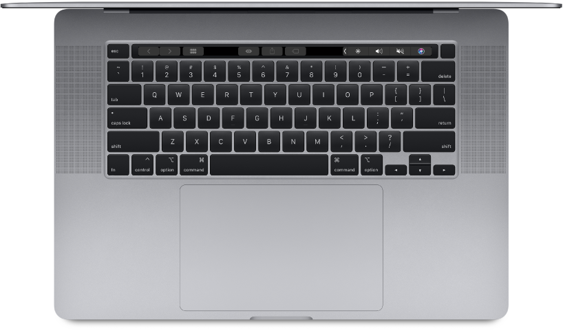 16 дюймдік MacBook Pro компьютерінің жоғарыдан көрінісі.