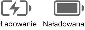 Ikona ładowania oraz ikona statusu naładowanej baterii.