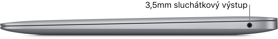 Pravá strana MacBooku Air s popiskem u 3,5mm sluchátkového výstupu