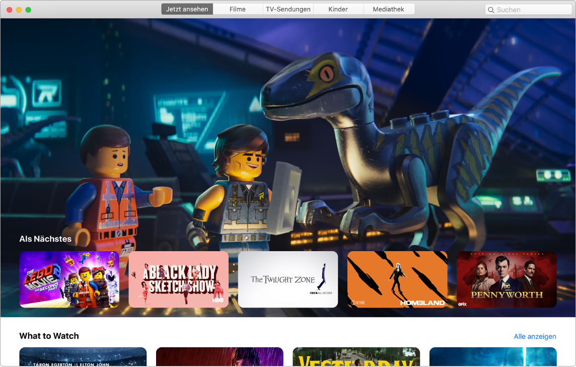 Ein Fenster der App „Apple TV“ in der Darstellung „Jetzt ansehen“.