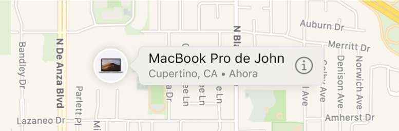 Un primer plano del icono de información para el MacBook Pro de John.