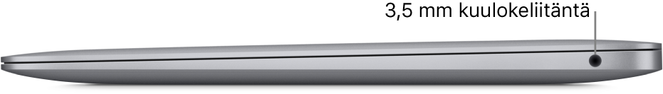MacBook Airin oikea sivu, jossa on selite 3,5 mm kuulokeliitäntään.