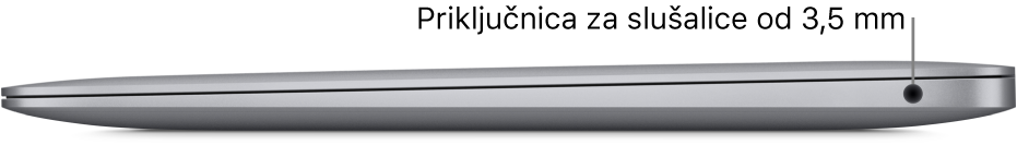 Prikaz desne strane računala MacBook Air s balončićima za slučalice od 3,5 mm.