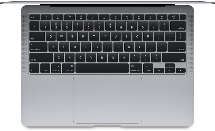 MacBook Air компьютерінің жоғарғы көрінісі.