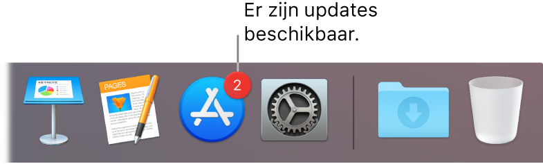 Een gedeelte van het Dock met daarin het App Store-symbool met een badge die aangeeft dat er updates beschikbaar zijn.