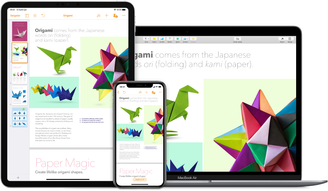 MacBook Air, iPad ve iPhone üzerinde görüntülenen benzer içerik.