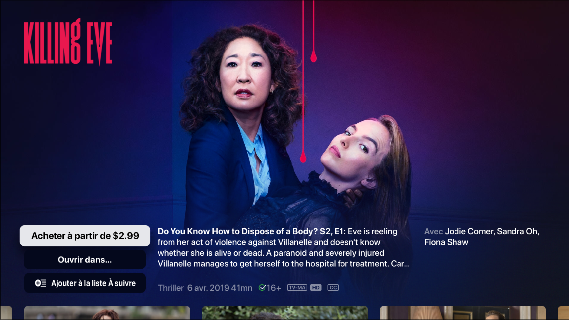 Écran d’information sur une série TV