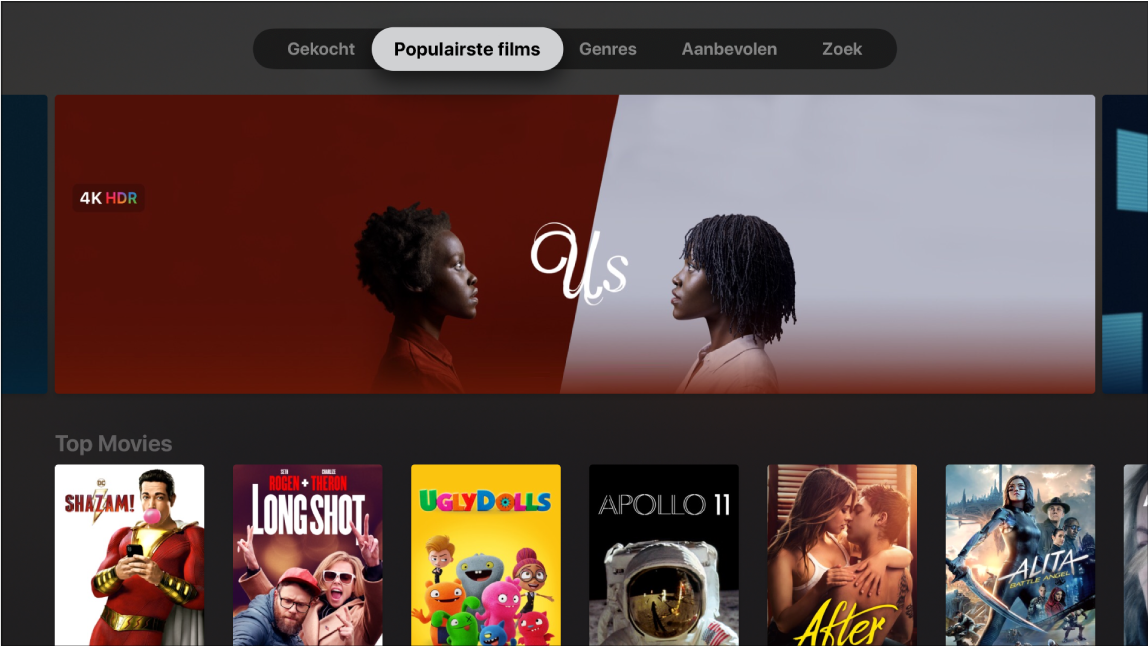 Beginscherm van iTunes Movies