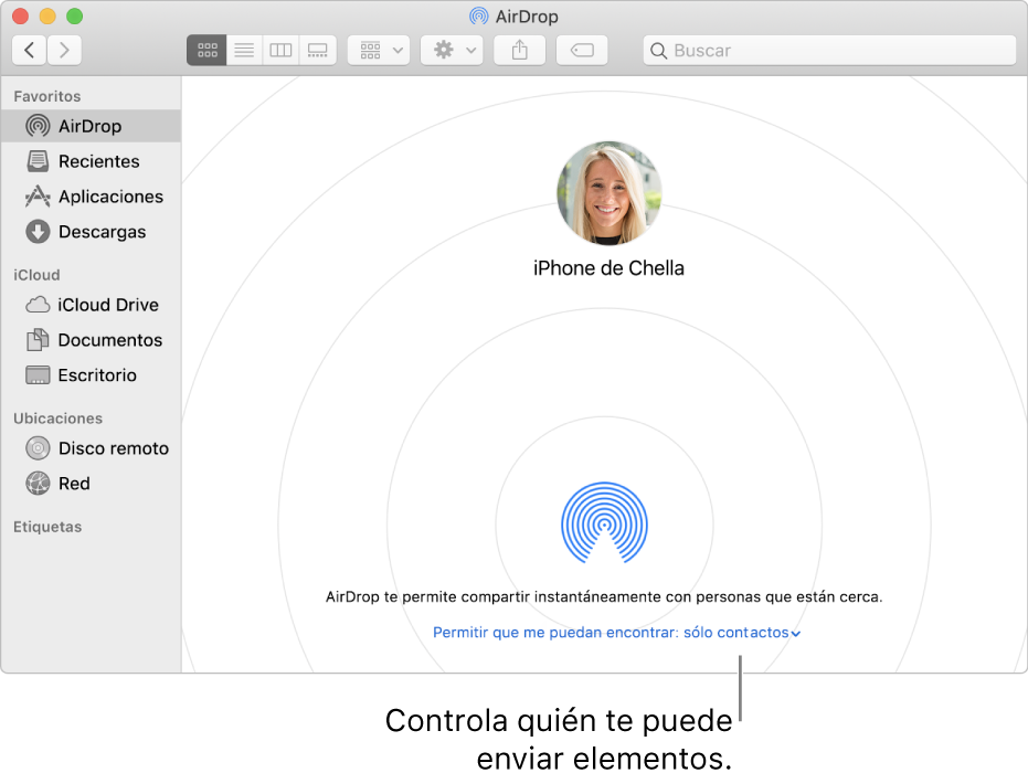 La ventana de AirDrop.