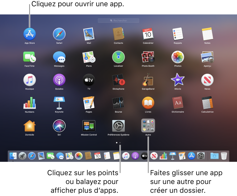 Launchpad affichant des apps que vous pouvez ouvrir.