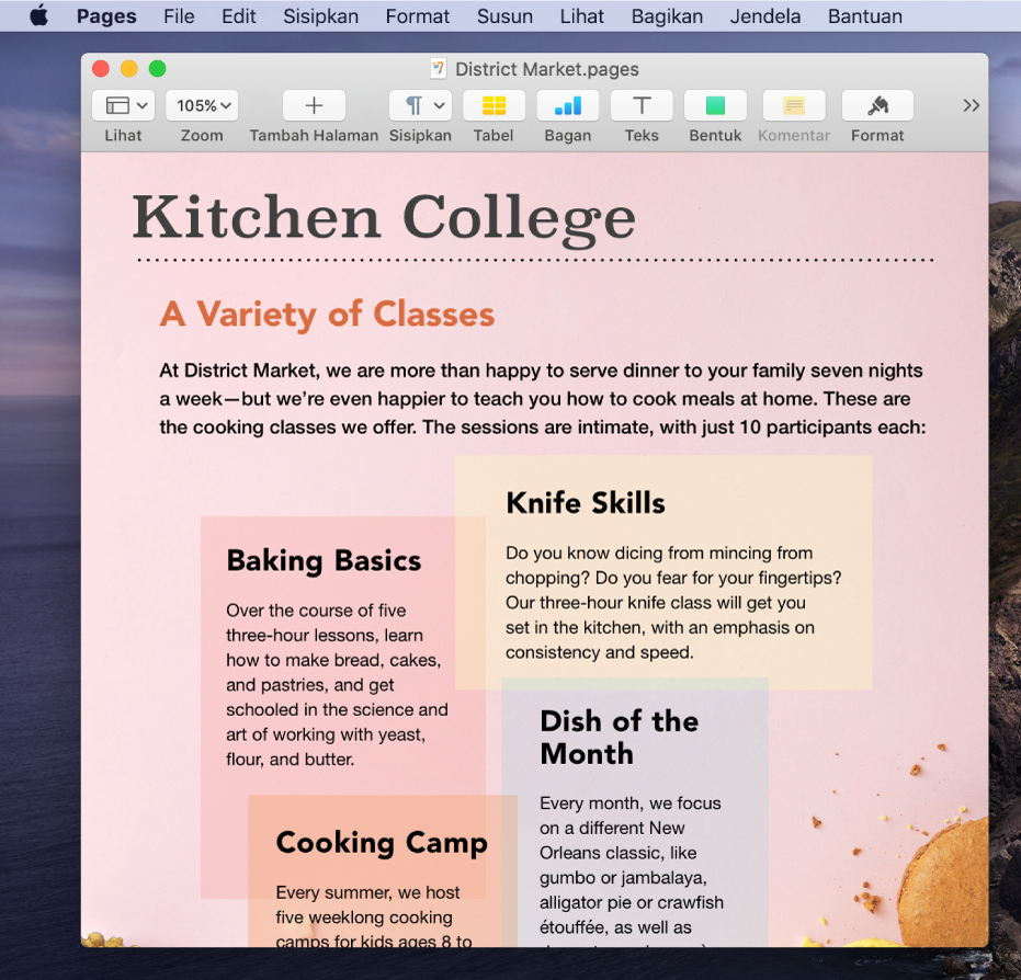 Dokumen di app Pages di desktop.