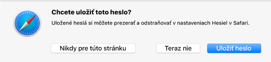 Dialógové okno s výzvou, či chcete uložiť heslo pre danú webovú stránku.