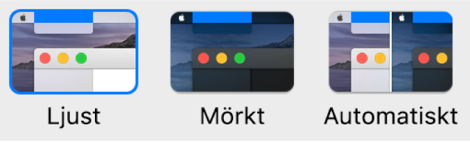 Exempel på ljust, mörkt och automatiskt utseende.