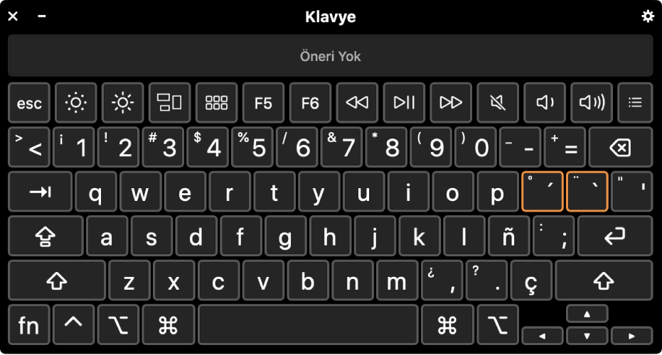İspanyolca yerleşimiyle Klavye Görüntüleyici.