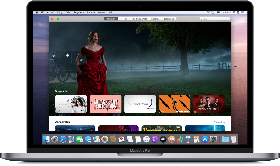 Het Apple TV-appvenster op de achtergrond.