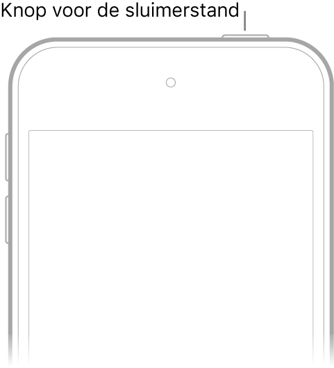 De voorkant van de iPod touch met de sluimerknop op de rand rechtsbovenin.