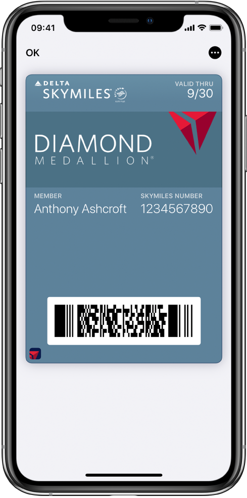 Une carte d’embarquement dans Wallet affichant les informations sur un vol et le code QR en bas.