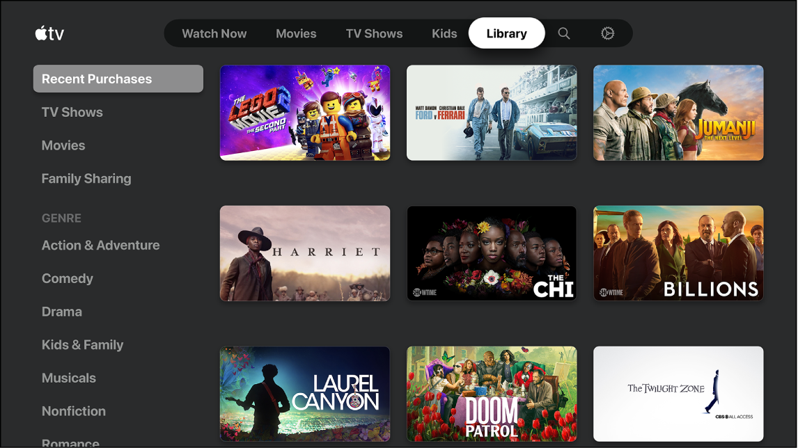Screen showing Library
